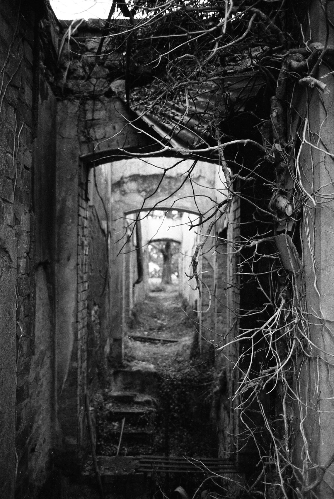 Black and white photo of the main hallway of Arthur's Seat