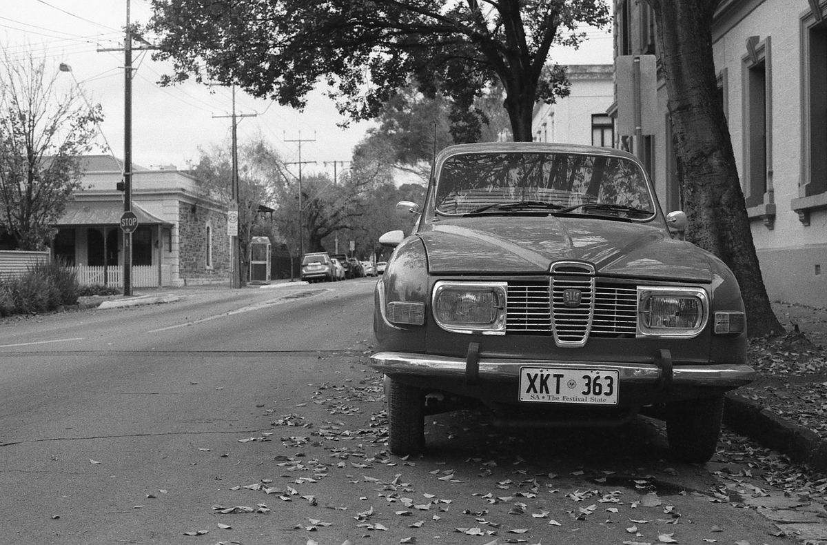 Front view of a parked SAAB 96